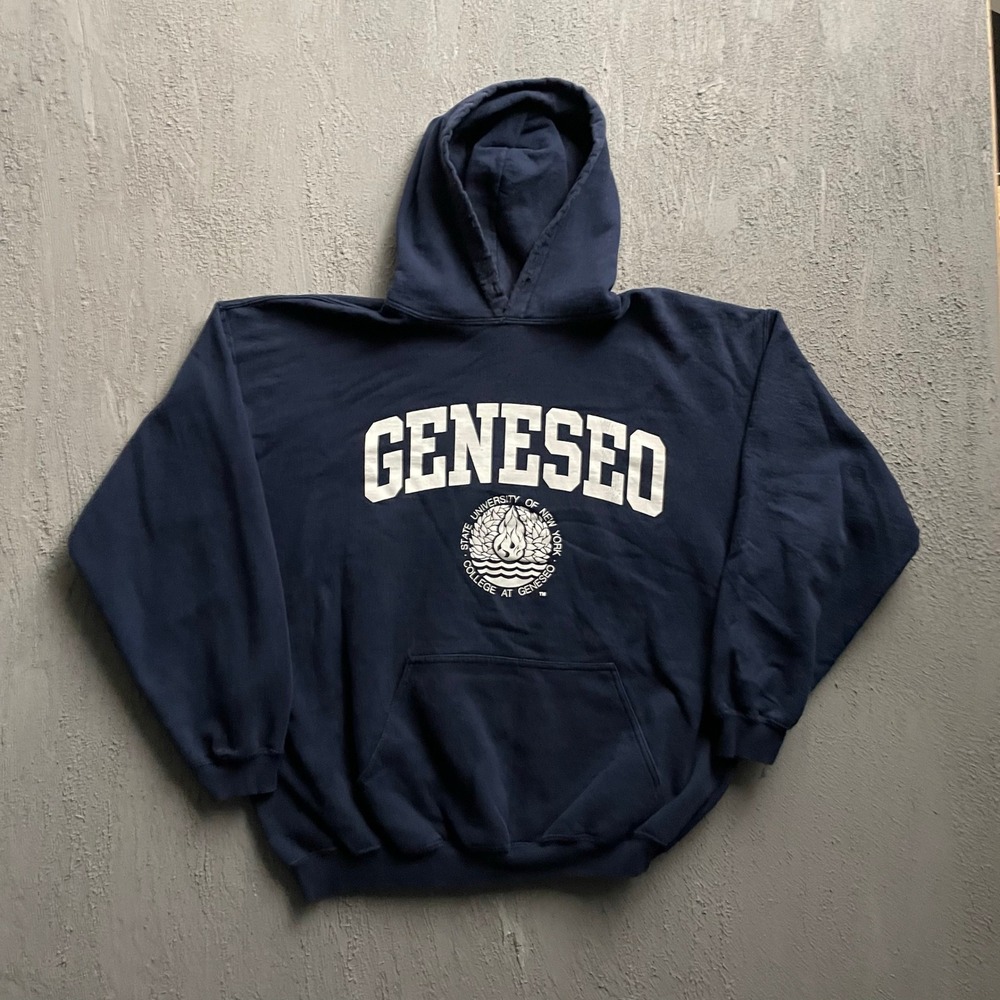 Vintage Geneseo College Hoodie Mens XL Navy Blue 2000s Gildan
